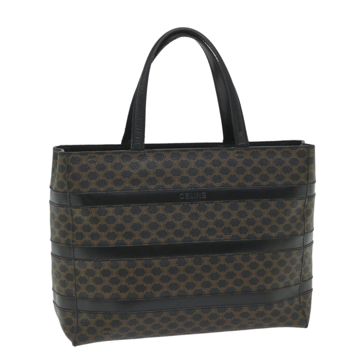 CELINE Macadam Canvas Tote Bag PVC Leather Black  hk888