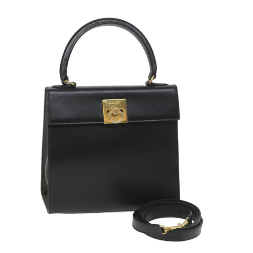 CELINE Hand Bag Leather 2way Black  hk901