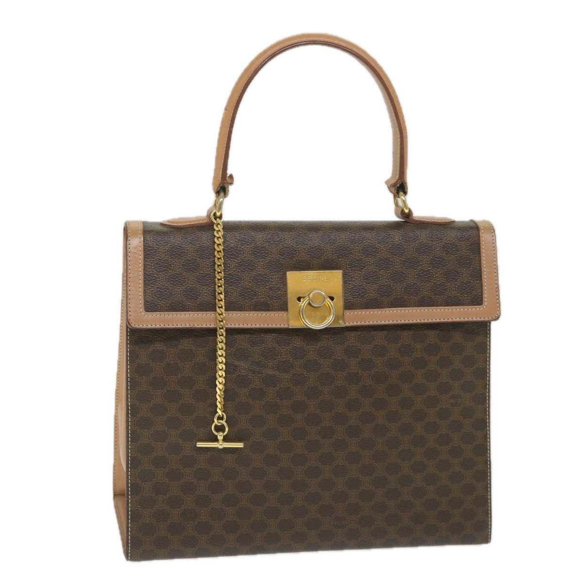 CELINE Macadam Canvas Top Handle Hand Bag PVC Leather Brown  hk911