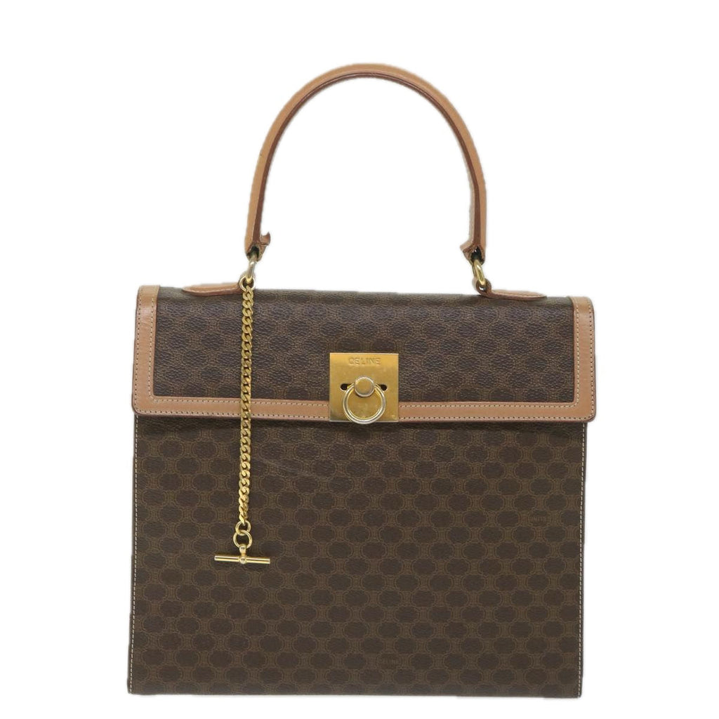CELINE Macadam Canvas Top Handle Hand Bag PVC Leather Brown  hk911
