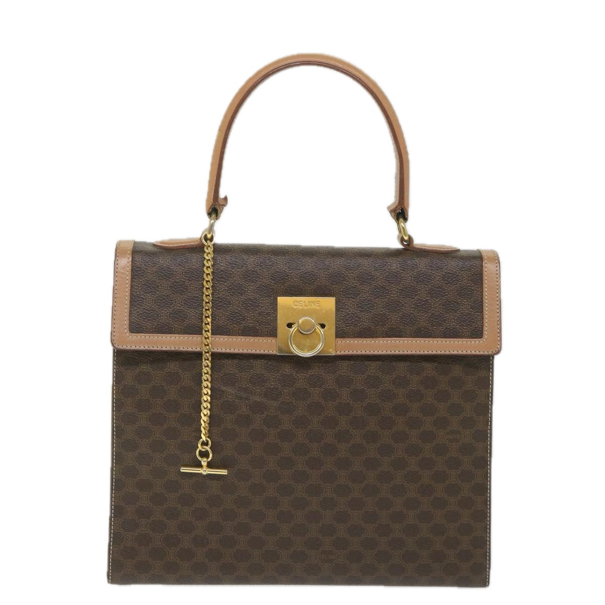 CELINE Macadam Canvas Top Handle Hand Bag PVC Leather Brown  hk911
