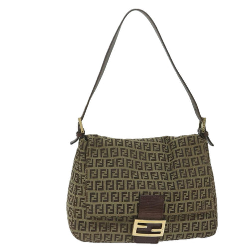 FENDI Zucchino Canvas Mamma Baguette Shoulder Bag Brownhk949