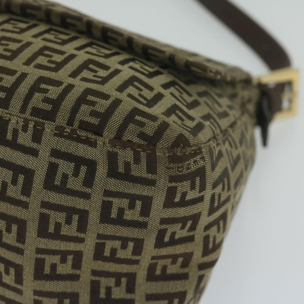 FENDI Zucchino Canvas Mamma Baguette Shoulder Bag Brownhk949
