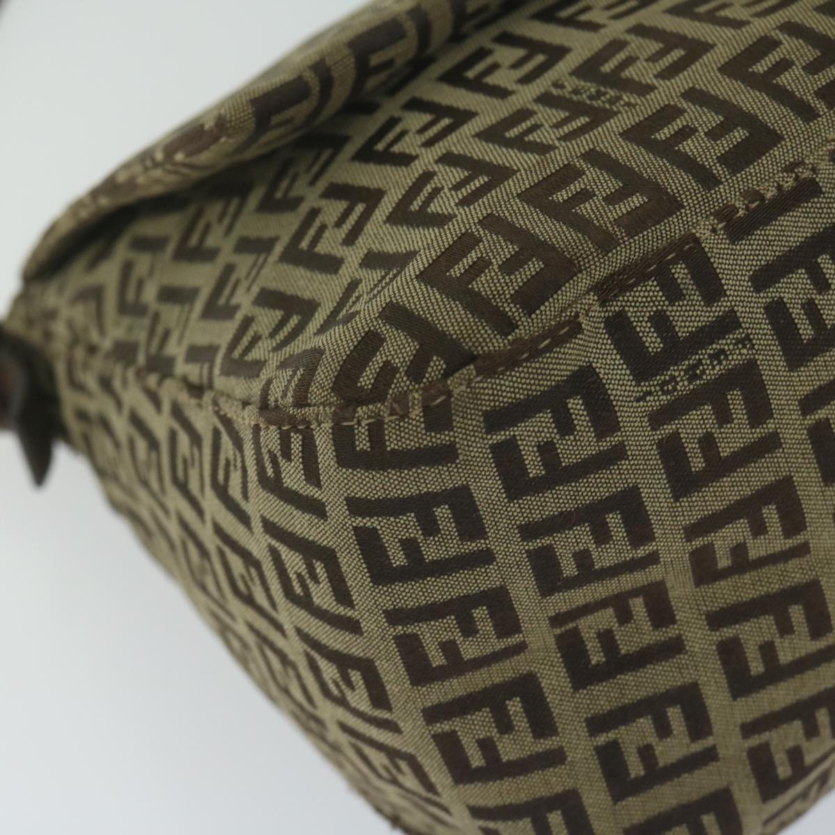 FENDI Zucchino Canvas Mamma Baguette Shoulder Bag Brownhk949