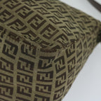 FENDI Zucchino Canvas Mamma Baguette Shoulder Bag Brownhk949