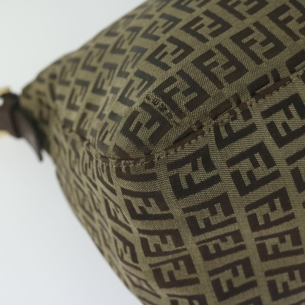 FENDI Zucchino Canvas Mamma Baguette Shoulder Bag Brownhk949