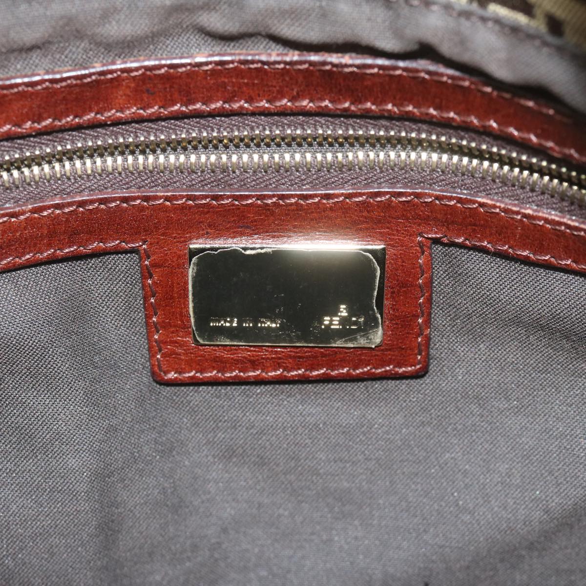 FENDI Zucchino Canvas Mamma Baguette Shoulder Bag Brownhk949
