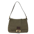 FENDI Zucchino Canvas Mamma Baguette Shoulder Bag Brownhk949