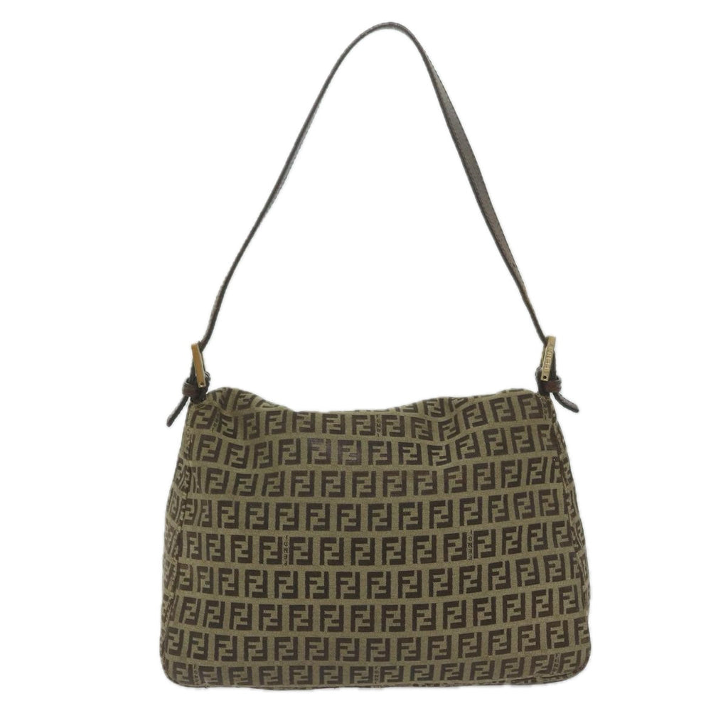FENDI Zucchino Canvas Mamma Baguette Shoulder Bag Brownhk949