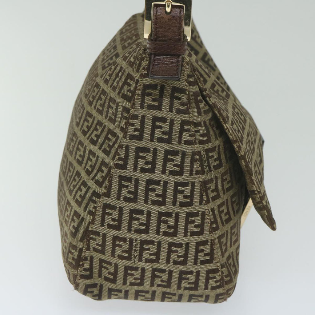 FENDI Zucchino Canvas Mamma Baguette Shoulder Bag Brownhk949