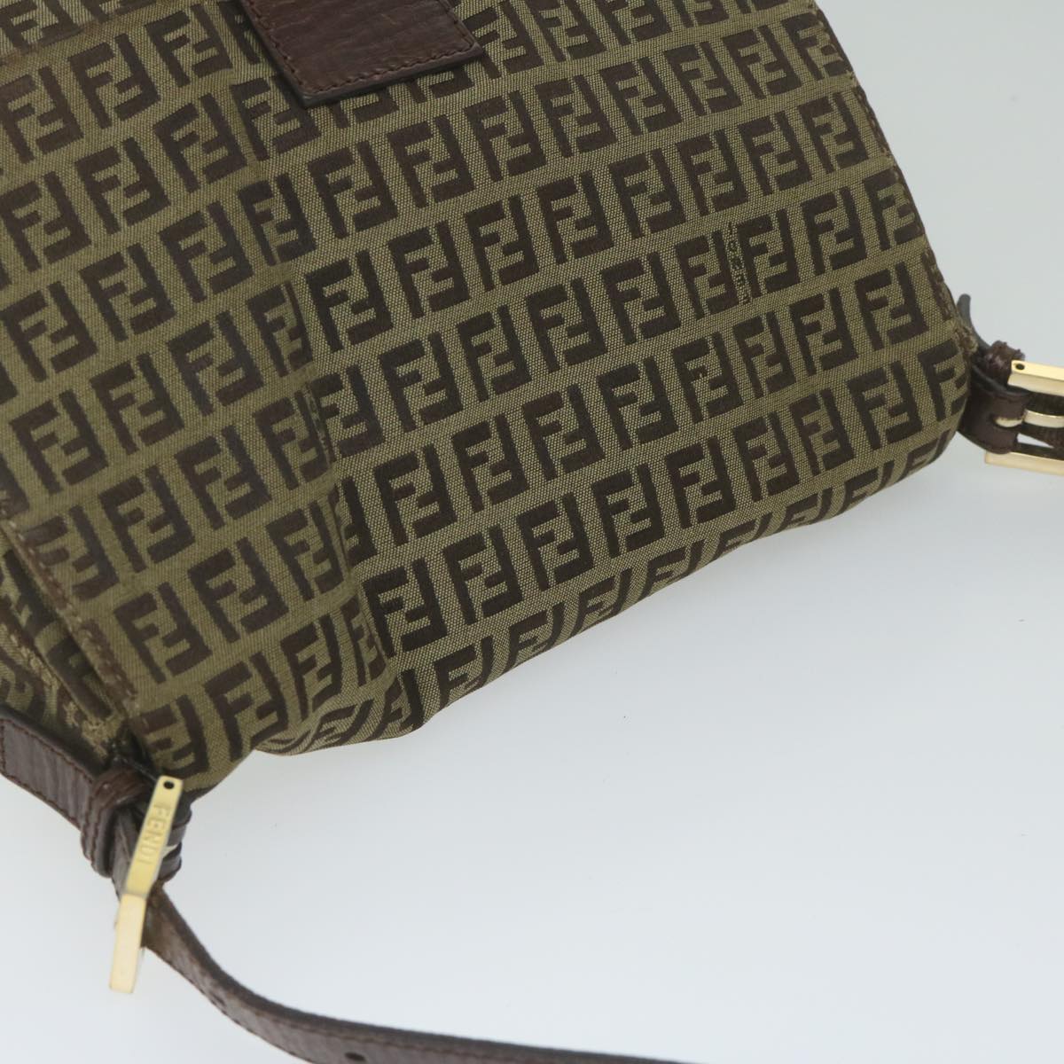 FENDI Zucchino Canvas Mamma Baguette Shoulder Bag Brownhk949