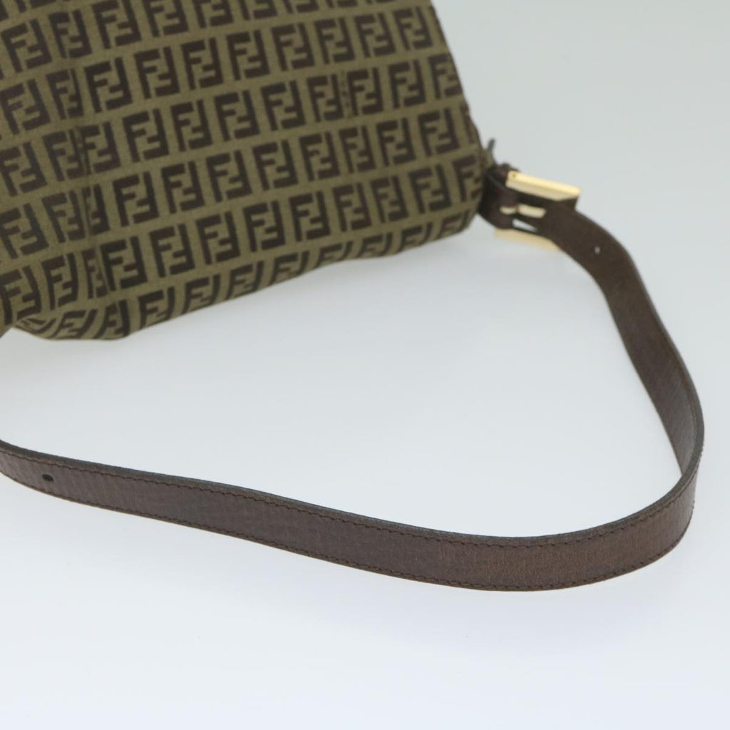 FENDI Zucchino Canvas Mamma Baguette Shoulder Bag Brownhk949