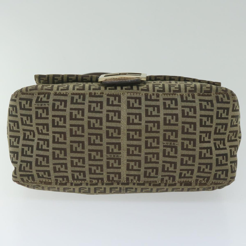 FENDI Zucchino Canvas Mamma Baguette Shoulder Bag Brownhk949
