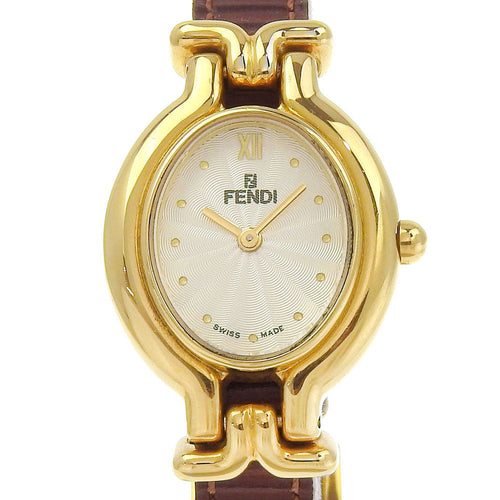 Fendi Oval Watch Gold Plated Leather Quartz 640L
