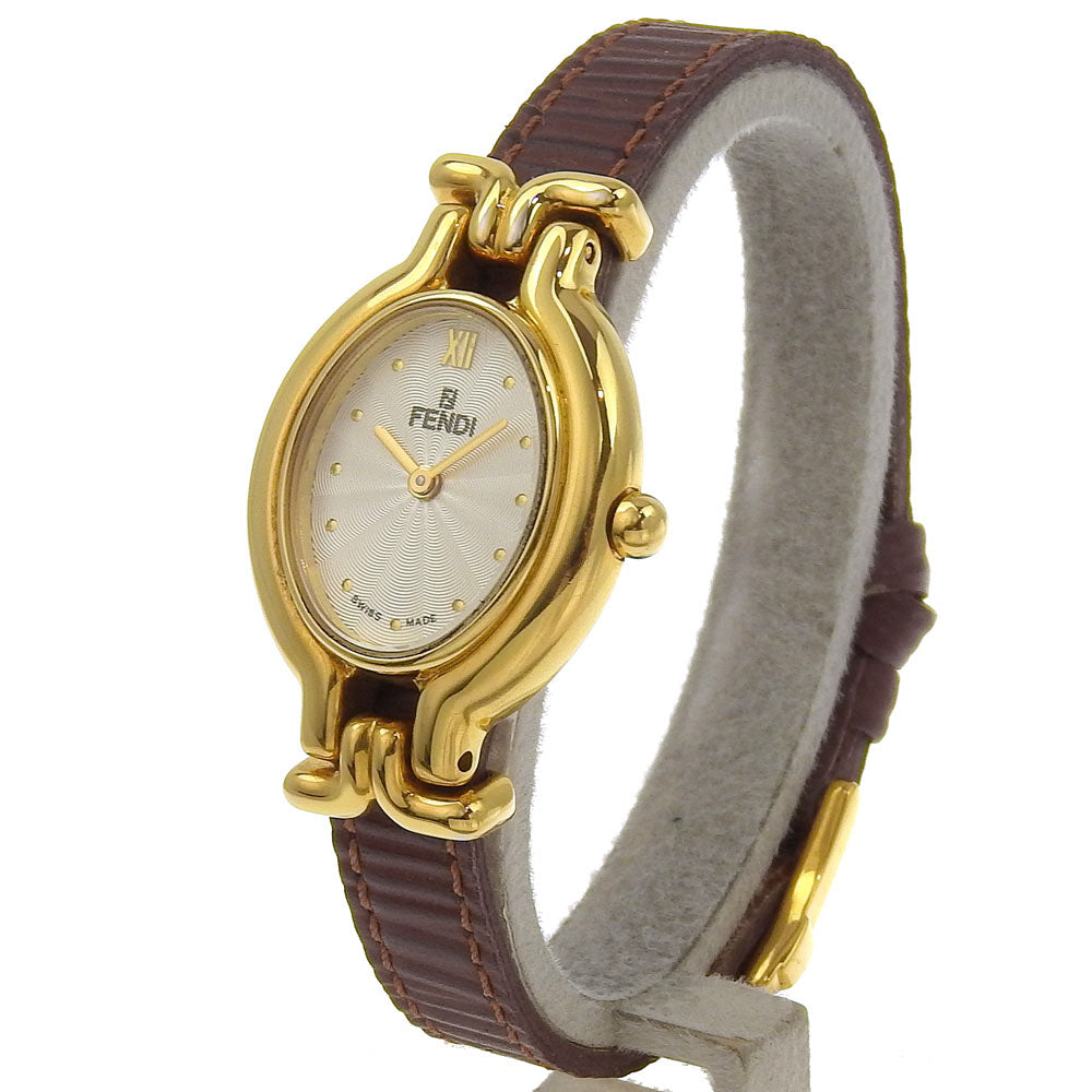 Fendi Oval Watch Gold Plated Leather Quartz 640L