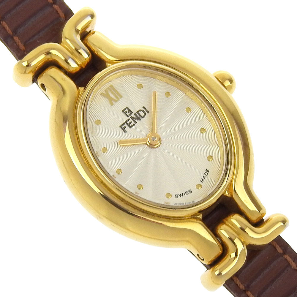 Fendi Oval Watch Gold Plated Leather Quartz 640L