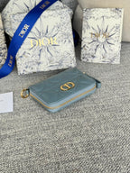 DIOR Logo Caro 11cm Compact Wallet Cloud Blue Calfskin
