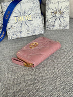 DIOR Logo Caro 11cm Compact Wallet Shiny Pink Calfskin