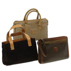 CELINE Macadam Canvas Clutch Hand Bag PVC Leather 3Set Brown purple  im395