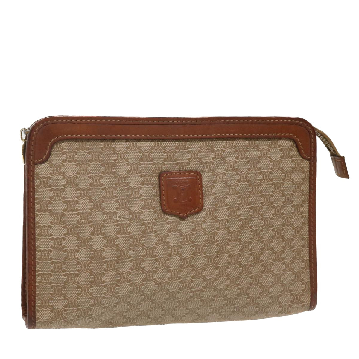 CELINE Macadam Canvas Clutch Bag PVC Leather Beige  im411