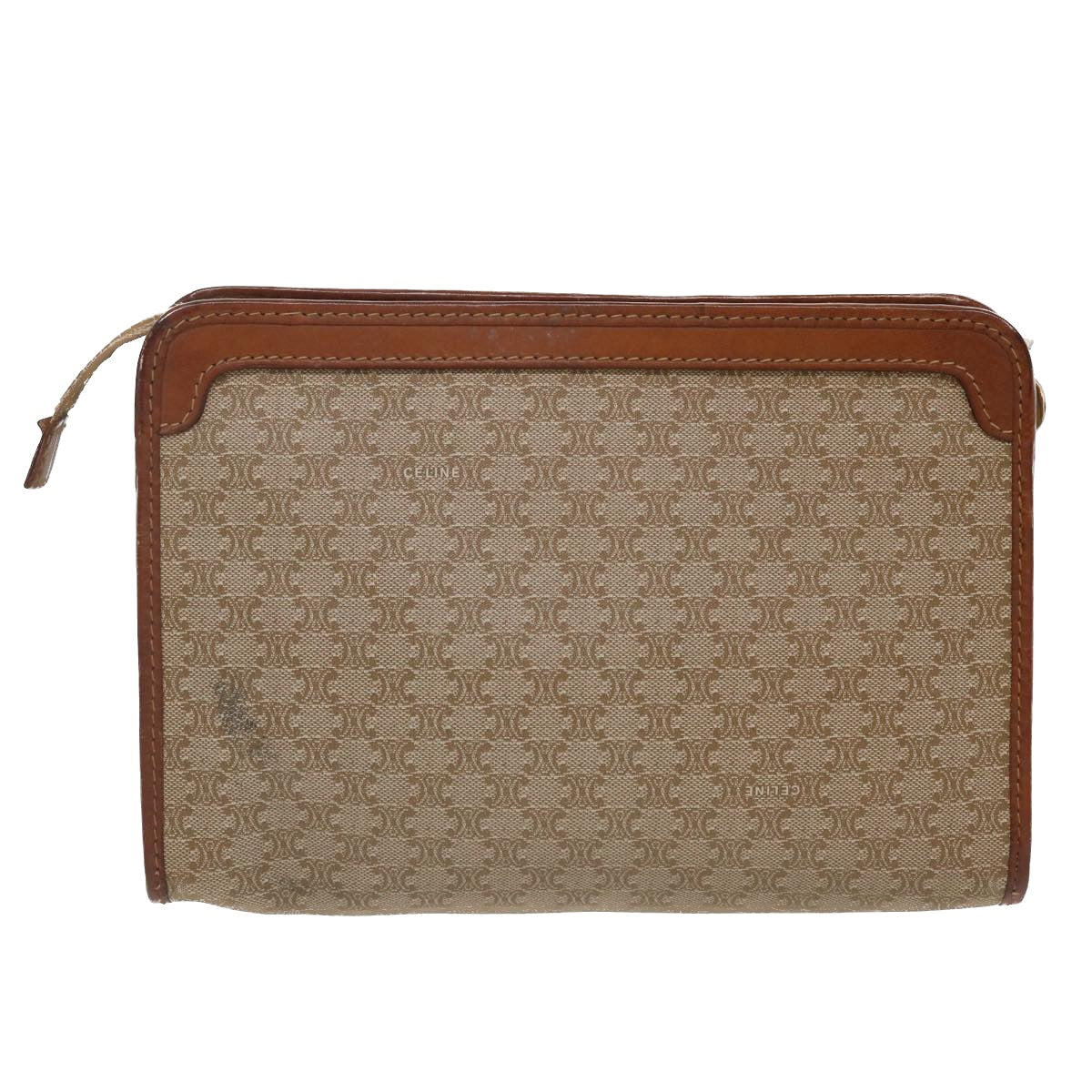 CELINE Macadam Canvas Clutch Bag PVC Leather Beige  im411