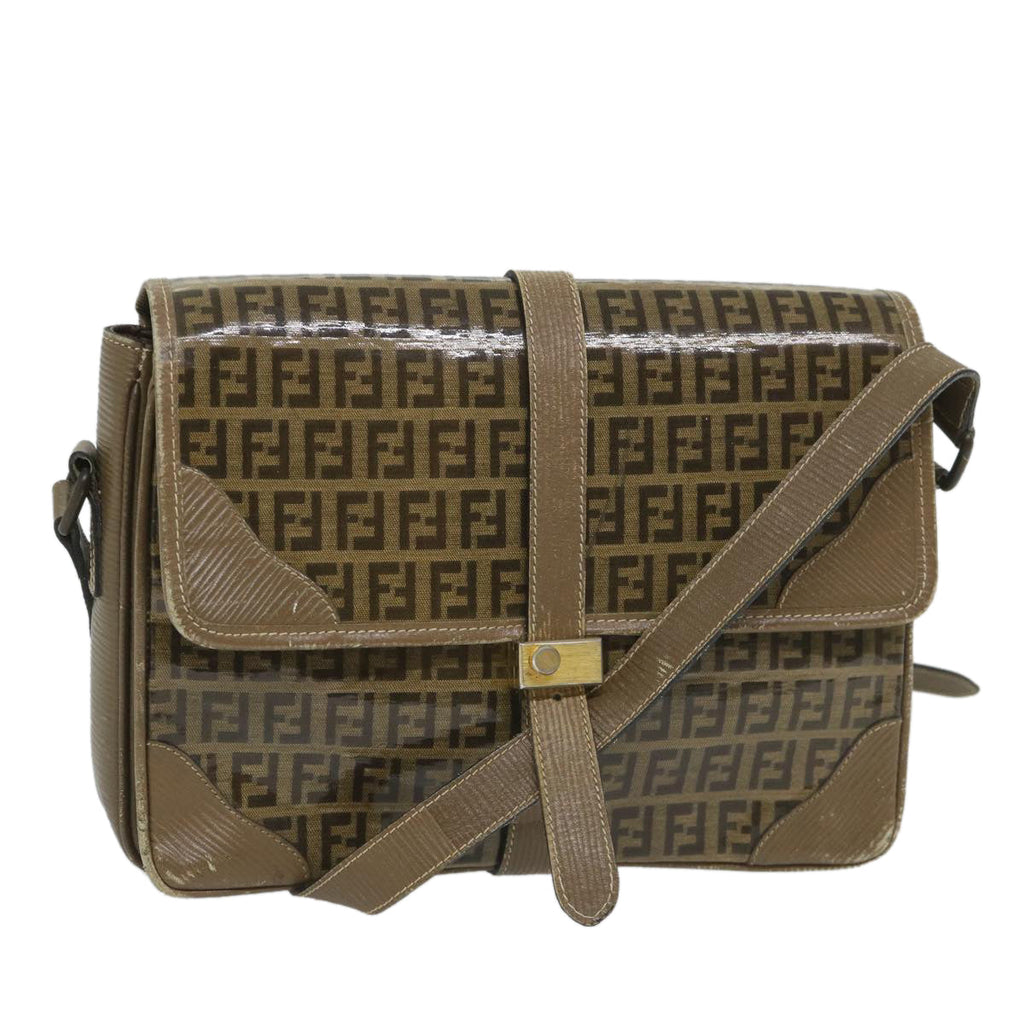 FENDI Zucchino Canvas Shoulder Bag Coated Canvas Brownim452