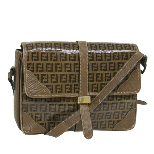 FENDI Zucchino Canvas Shoulder Bag Coated Canvas Brownim452