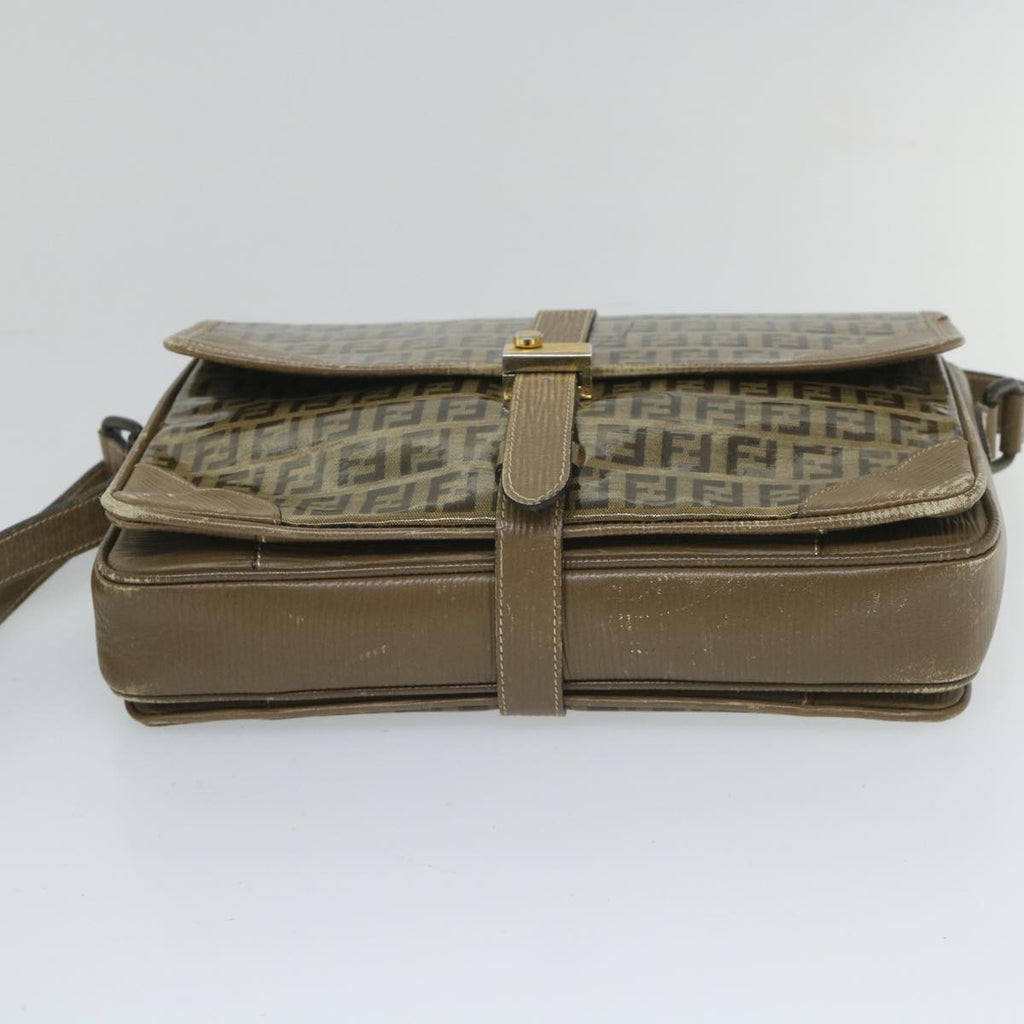 FENDI Zucchino Canvas Shoulder Bag Coated Canvas Brownim452