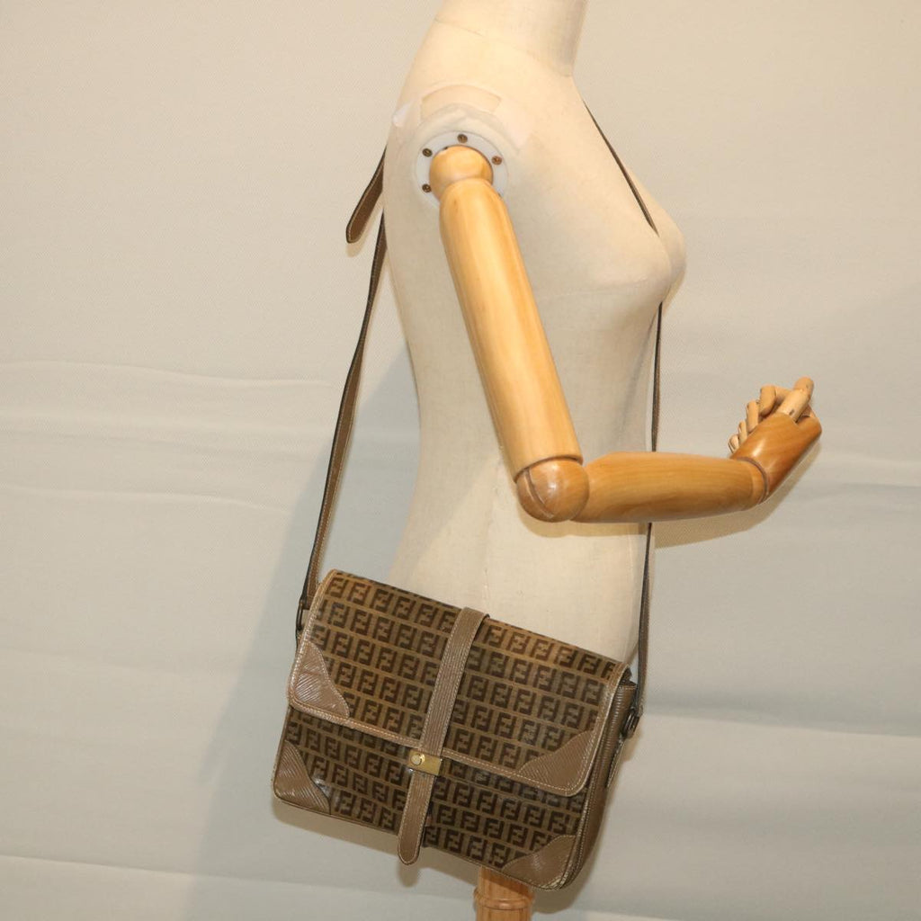 FENDI Zucchino Canvas Shoulder Bag Coated Canvas Brownim452