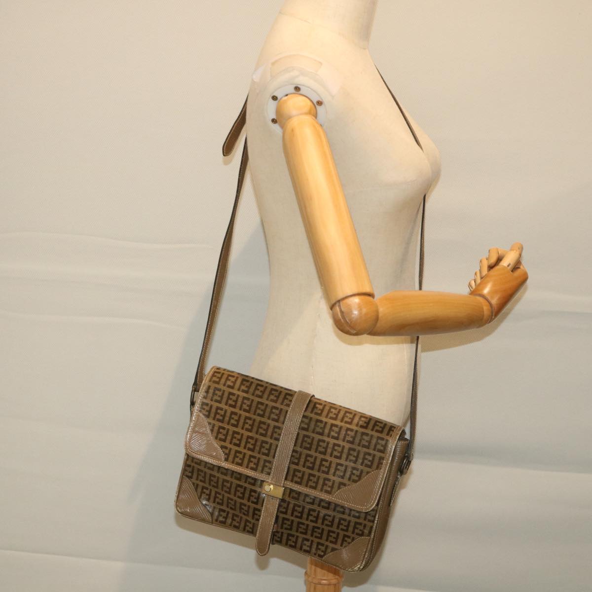 FENDI Zucchino Canvas Shoulder Bag Coated Canvas Brownim452