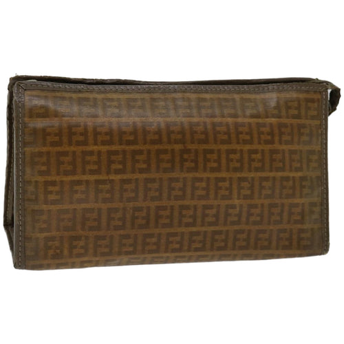 FENDI Zucchino Canvas Clutch Bag Brownim455