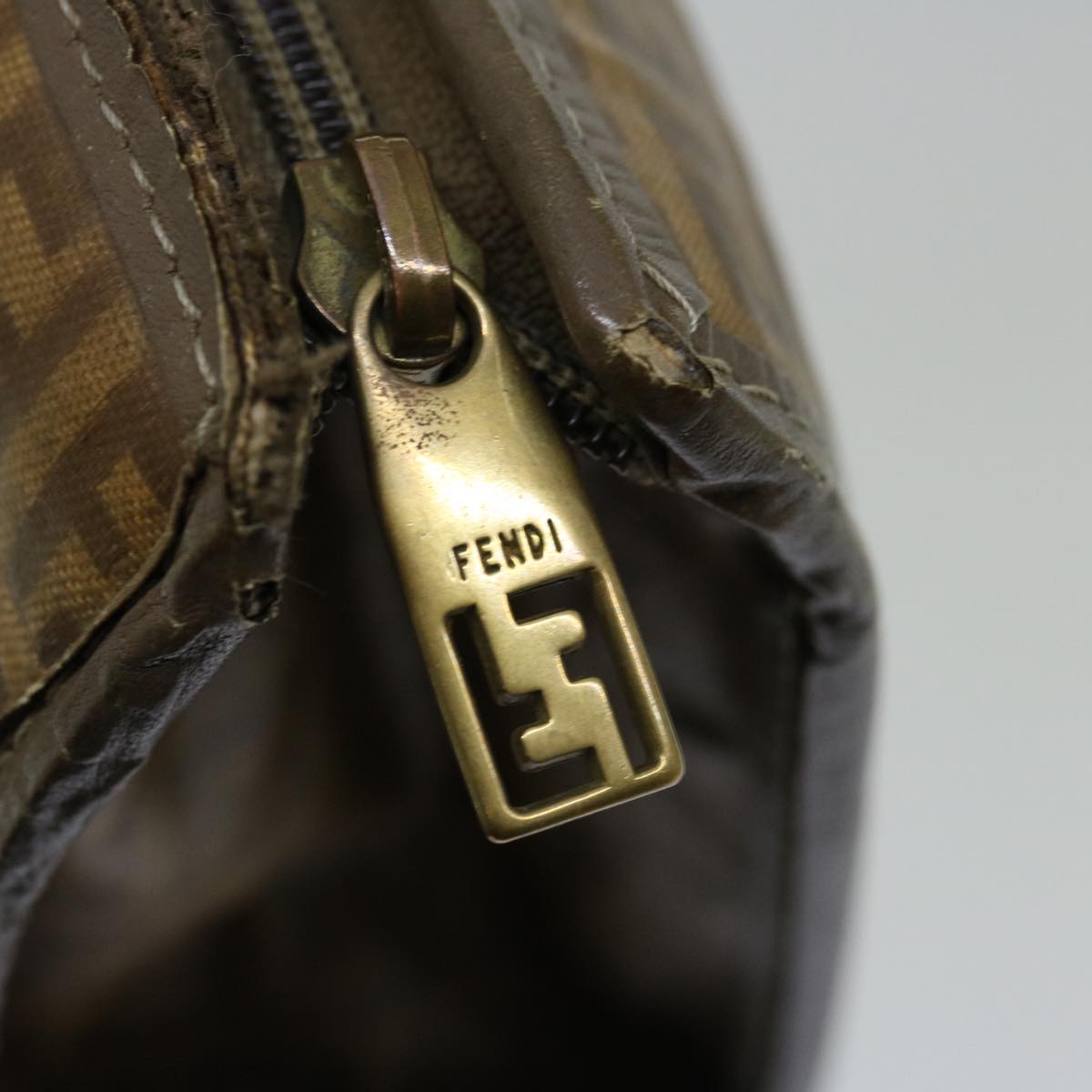 FENDI Zucchino Canvas Clutch Bag Brownim455