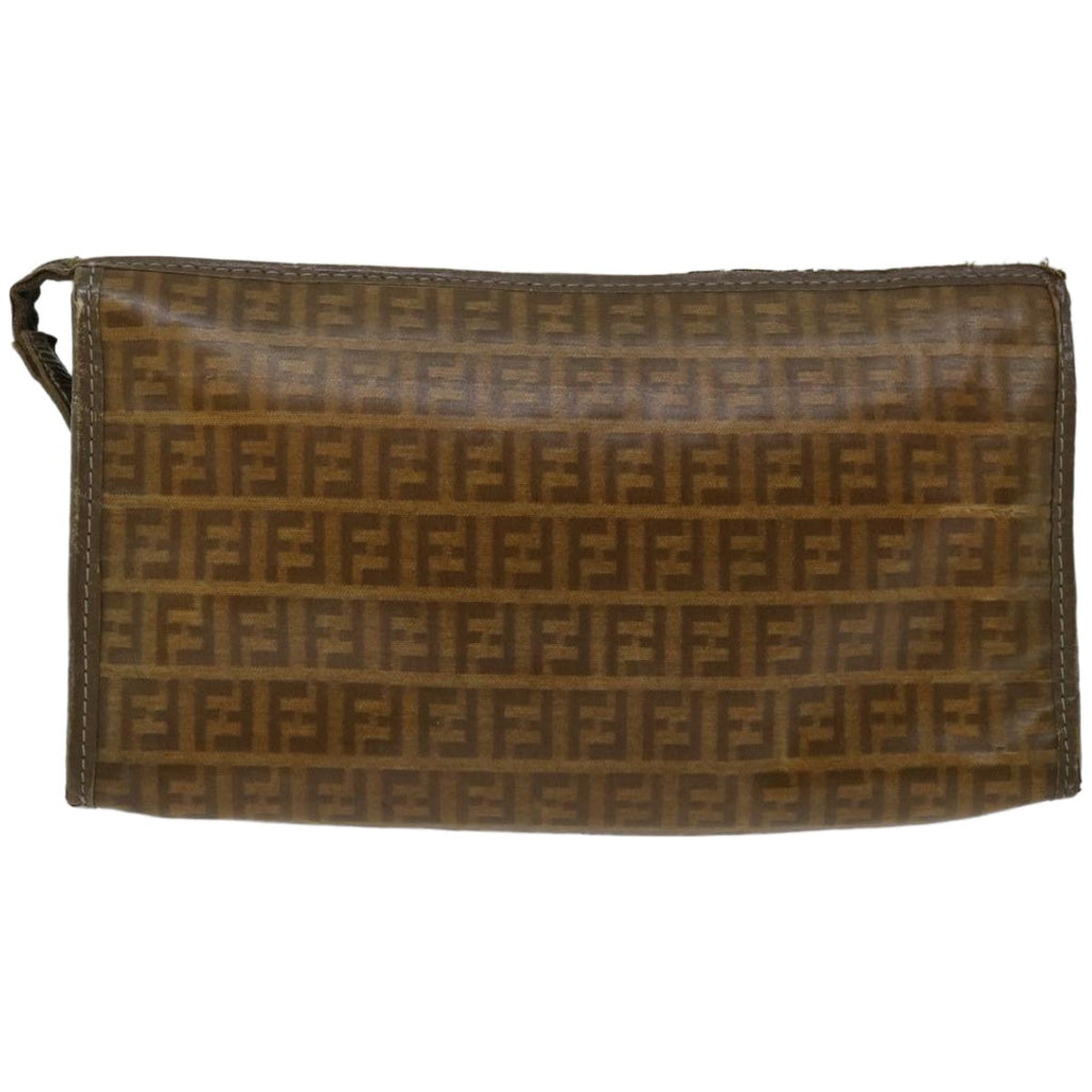 FENDI Zucchino Canvas Clutch Bag Brownim455