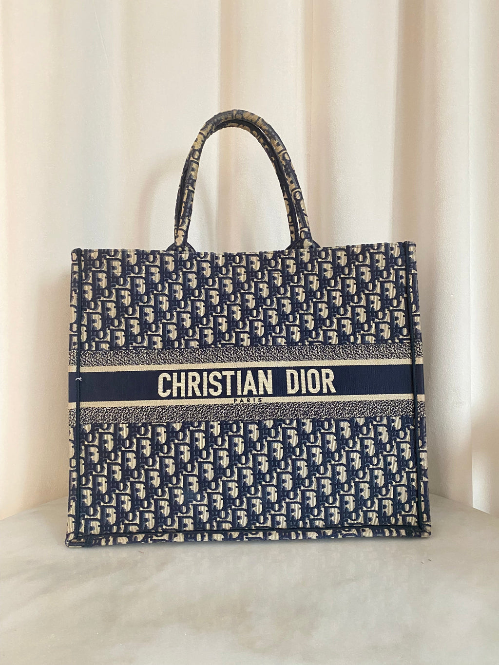 Christian Dior Navy Blue Oblique Book Tote Large Bag
