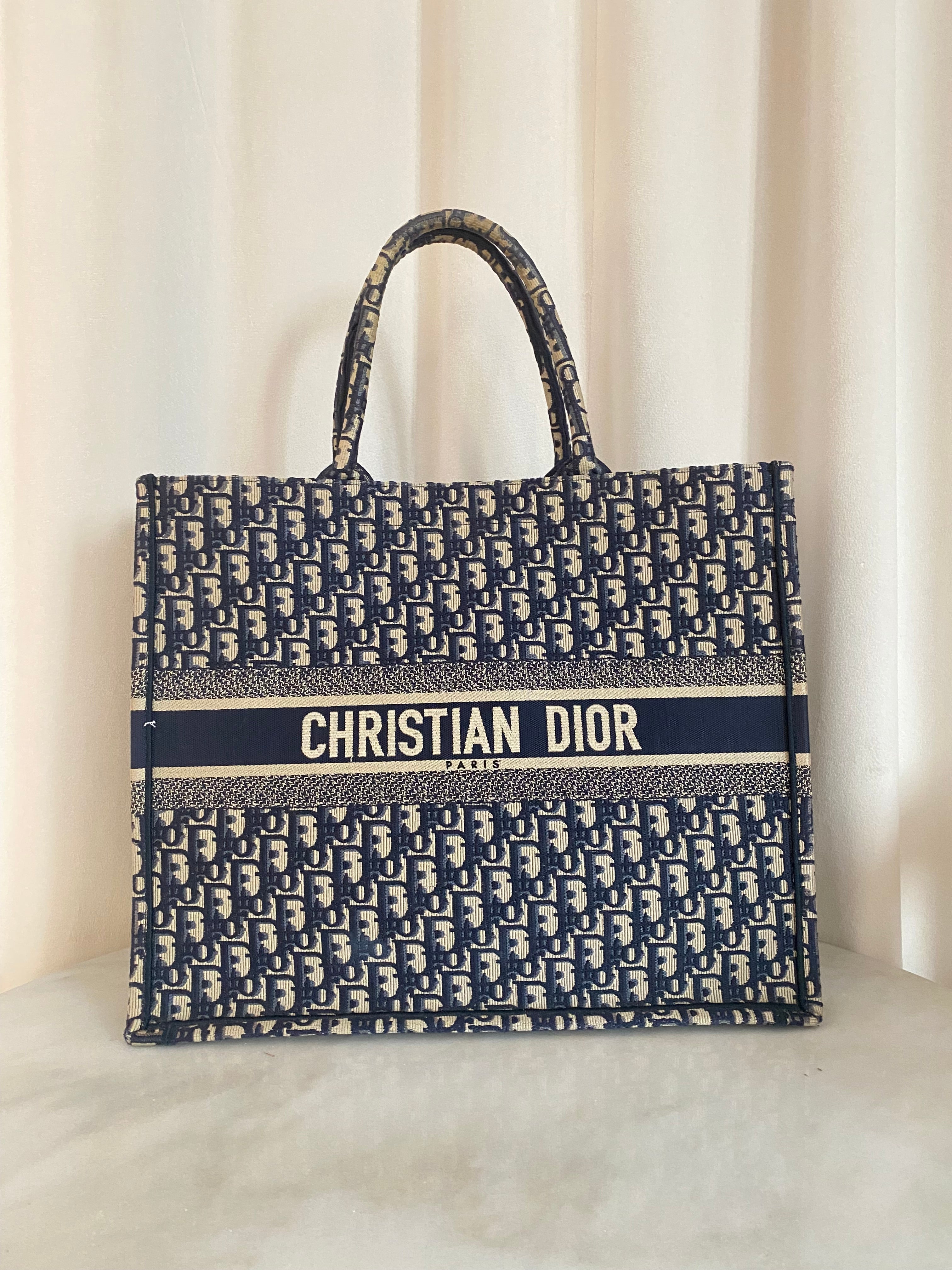 Christian Dior Navy Blue Oblique Book Tote Large Bag