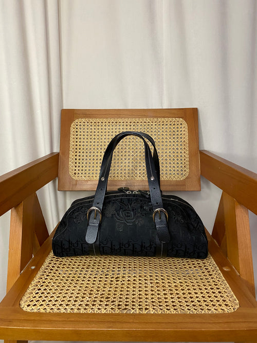 Christian Dior Bicolor Printed Embroidered Flower Tote Bag