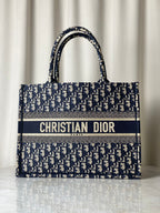 Christian Dior Navy Blue Oblique Book Medium Tote Bag