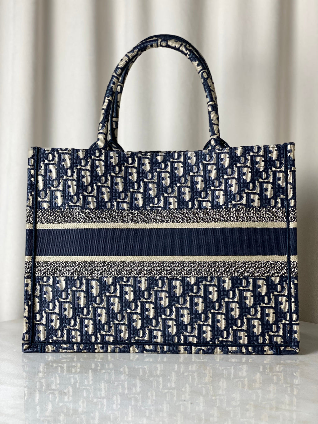 Christian Dior Navy Blue Oblique Book Medium Tote Bag