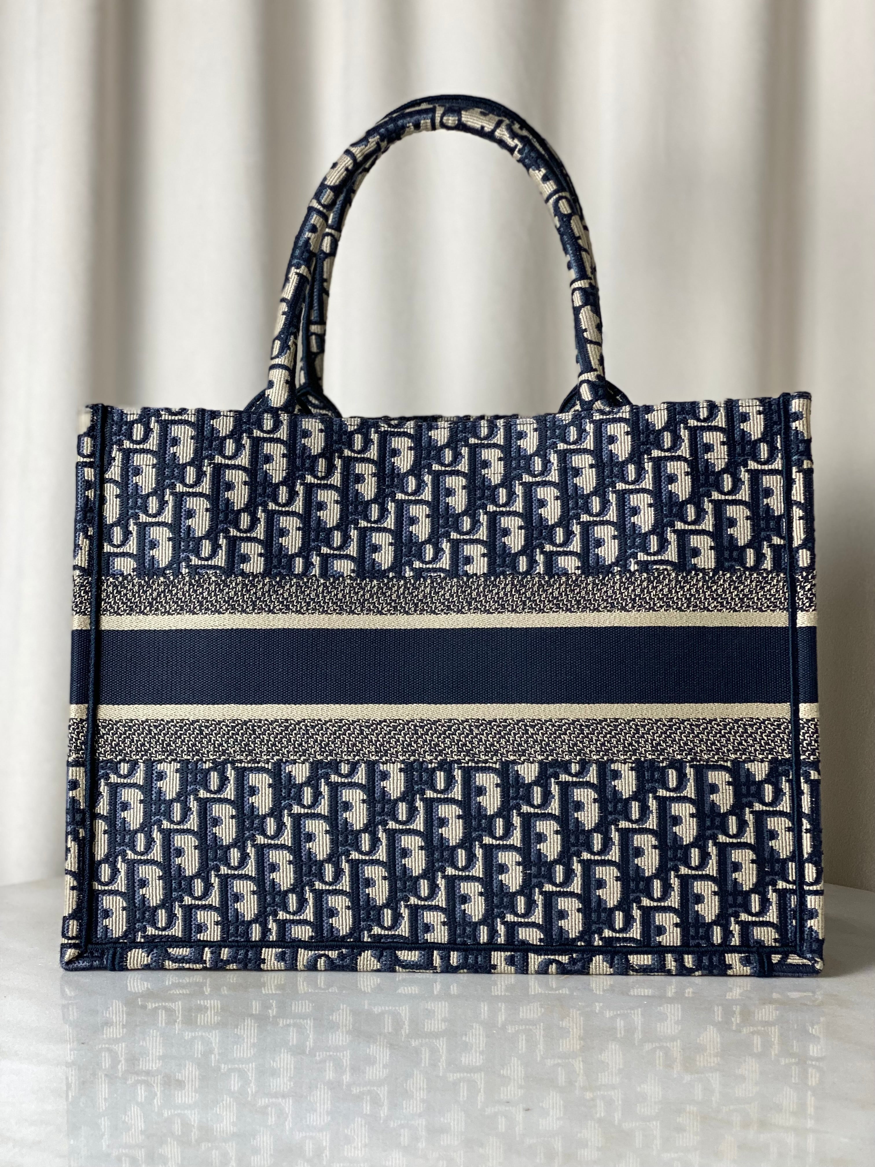 Christian Dior Navy Blue Oblique Book Medium Tote Bag