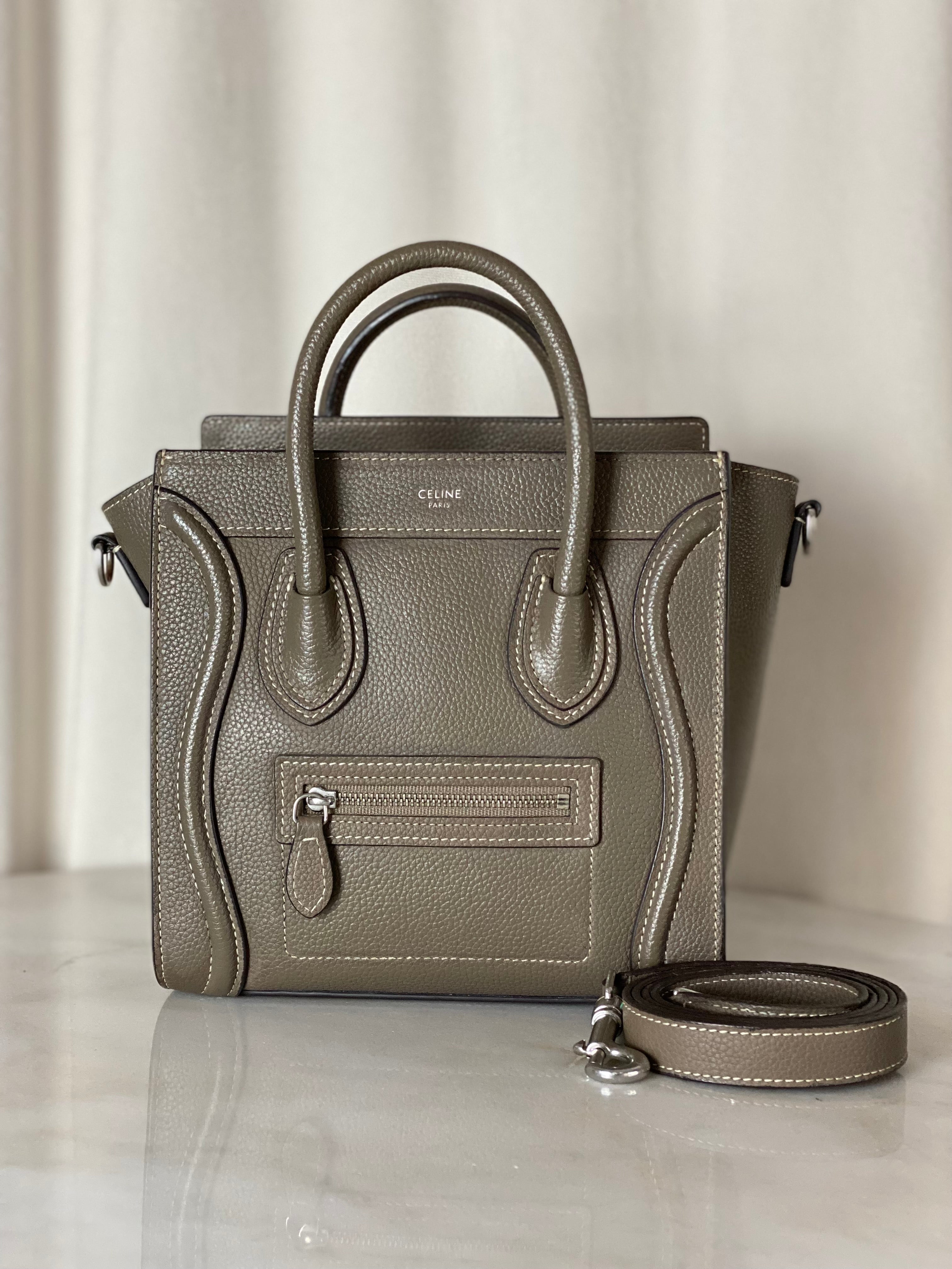 Celine Dark Beige Luggage Nano Tote Bag