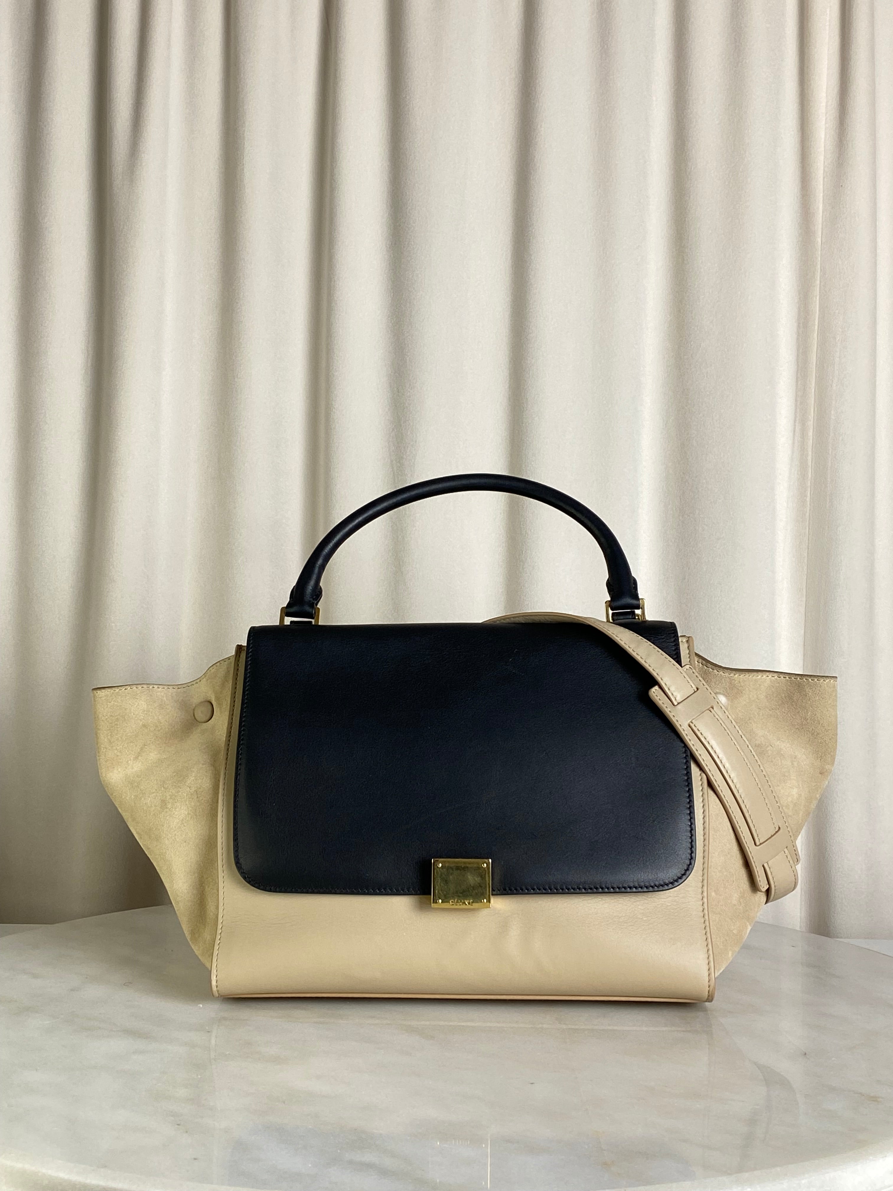 Celine Bicolor Trapeze Tote Bag W/ Strap
