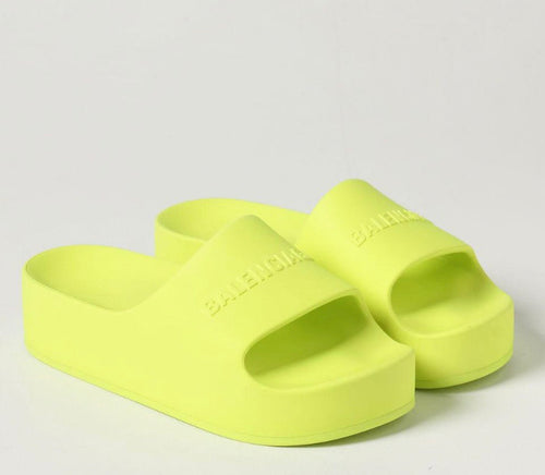Balenciaga Chuncky Pool Slides in Acid Lime