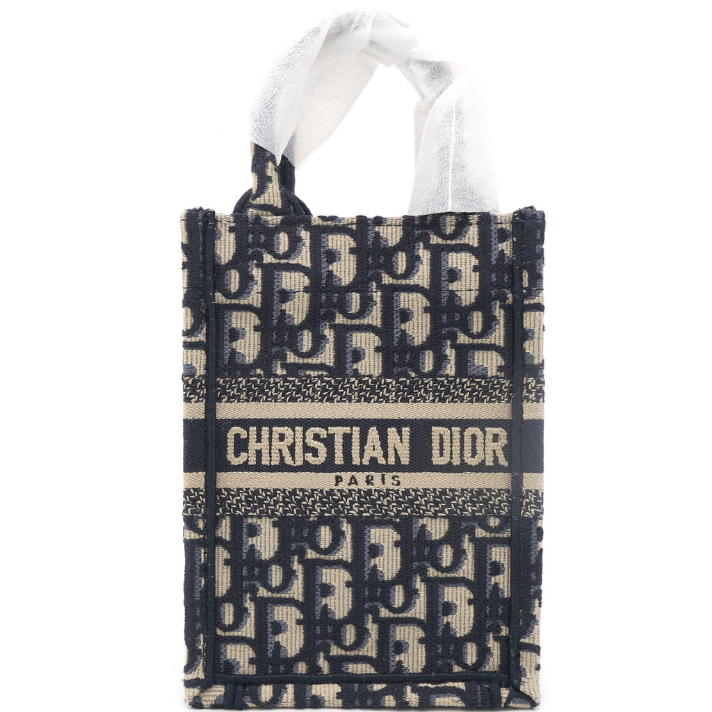 CHRISTIAN DIOR Mini Dior Book Tote Phone Bag In Blue Dior Oblique Embroidery