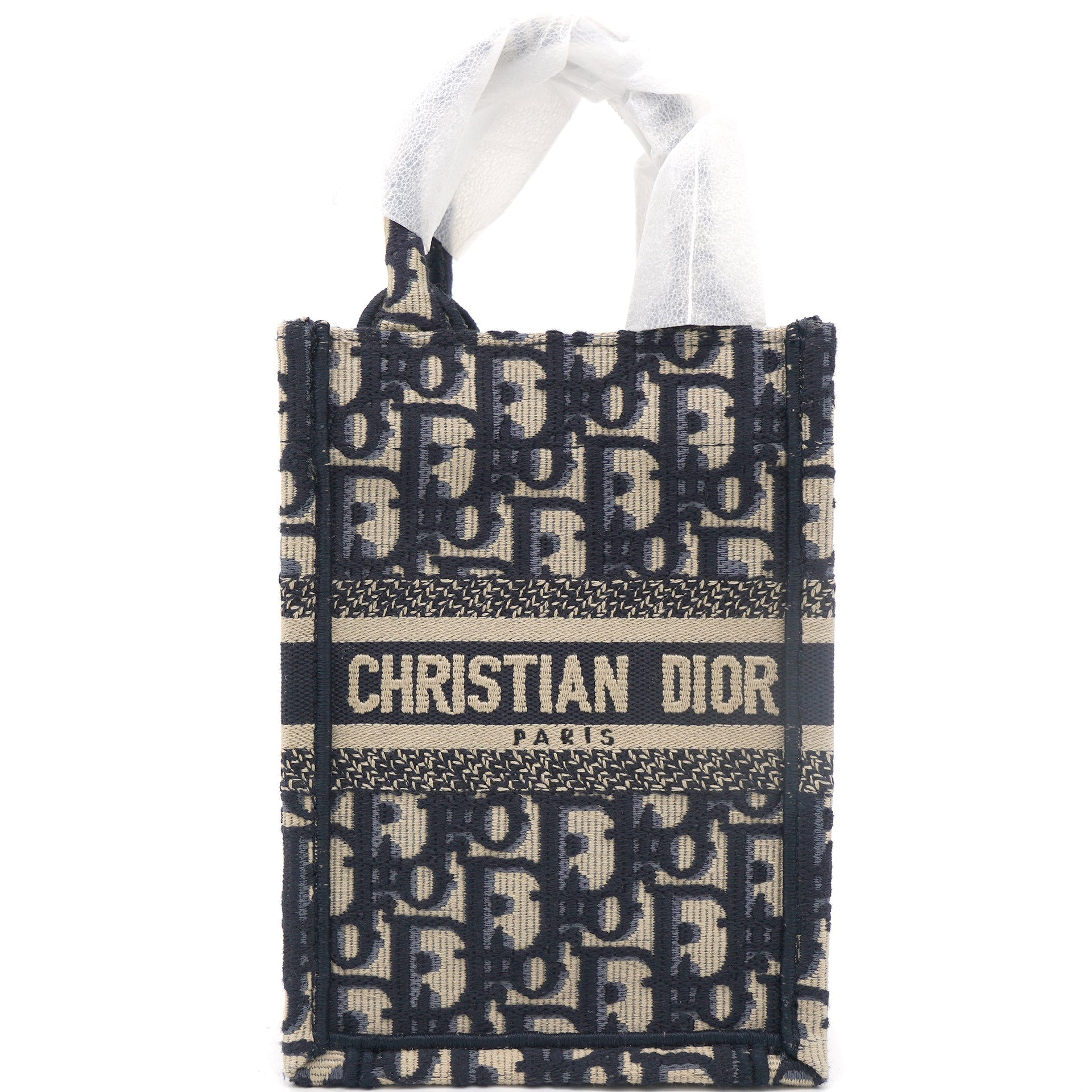 CHRISTIAN DIOR Mini Dior Book Tote Phone Bag In Blue Dior Oblique Embroidery