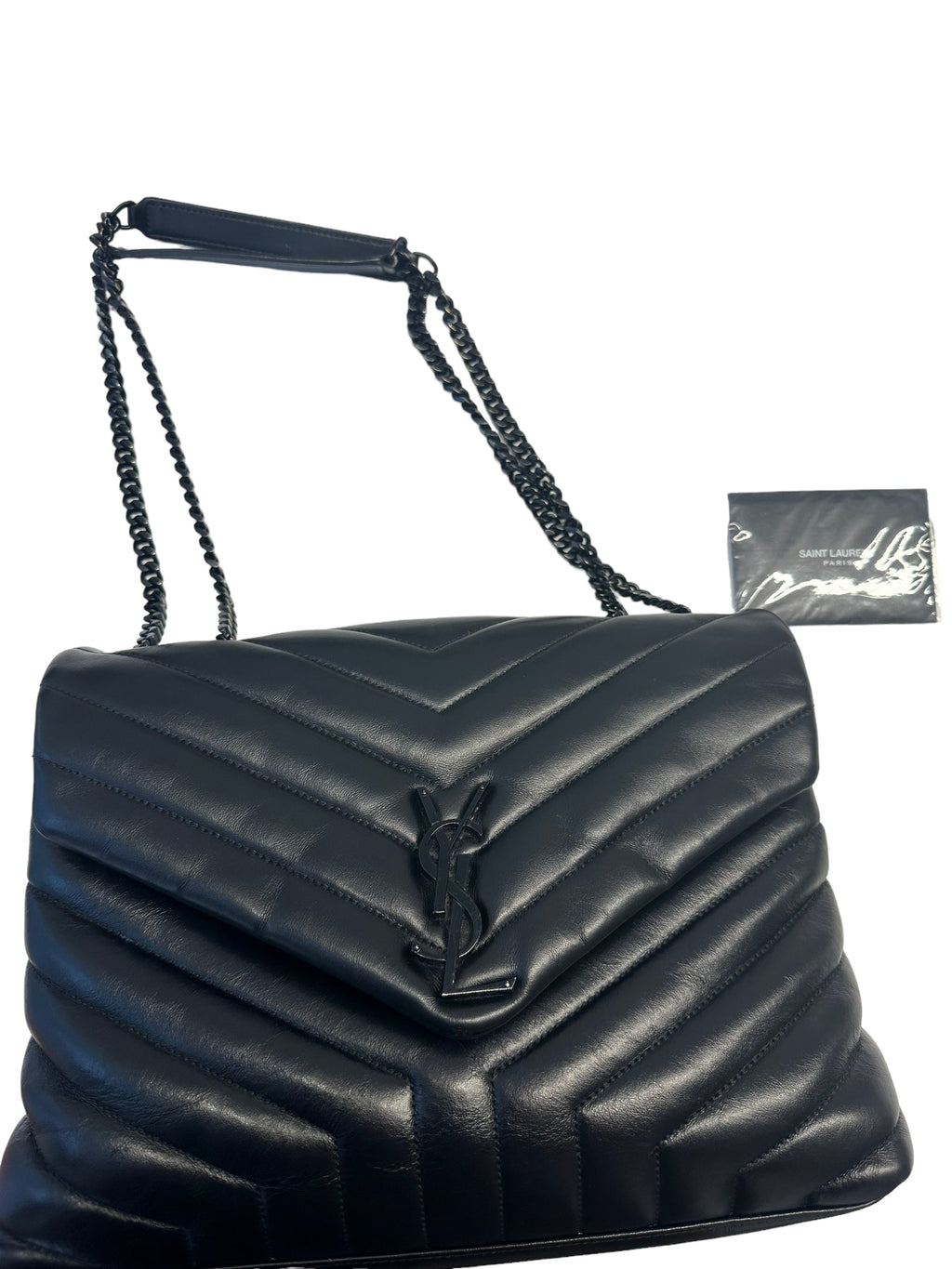 SAINT LAURENT - Black Matelassé Leather Medium Loulou Bag