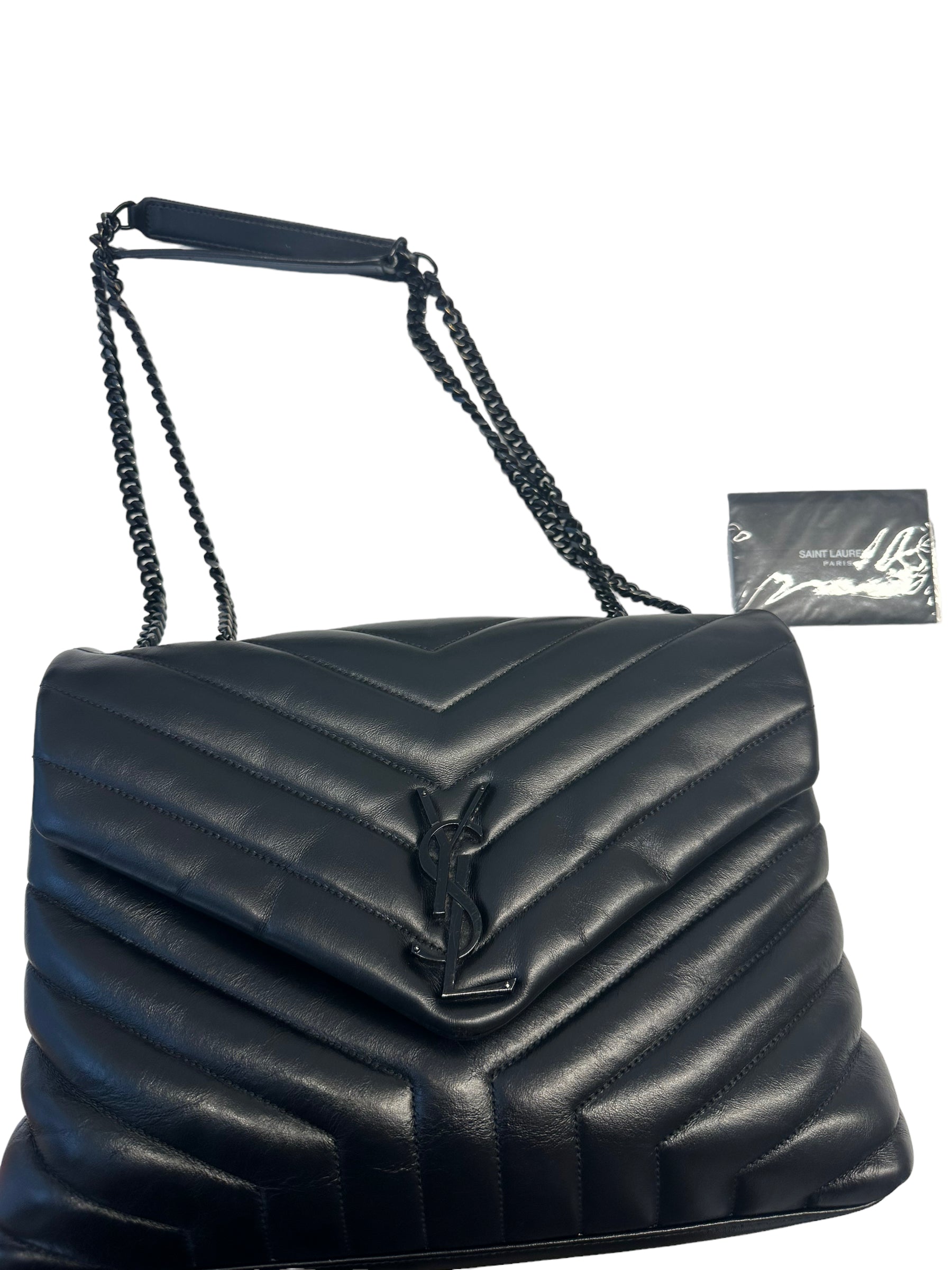 SAINT LAURENT - Black Matelassé Leather Medium Loulou Bag