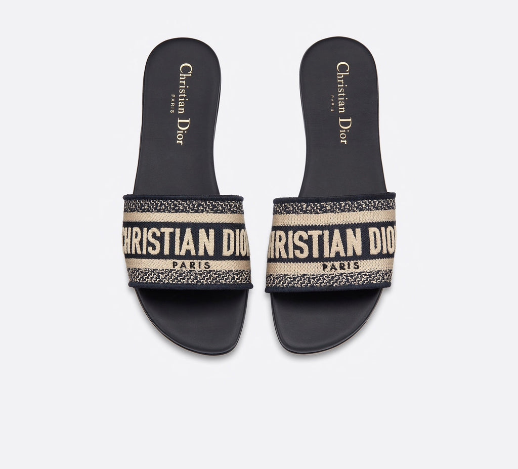 Dior Dway Navy Blue Embroidered Slides