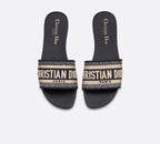 Dior Dway Navy Blue Embroidered Slides