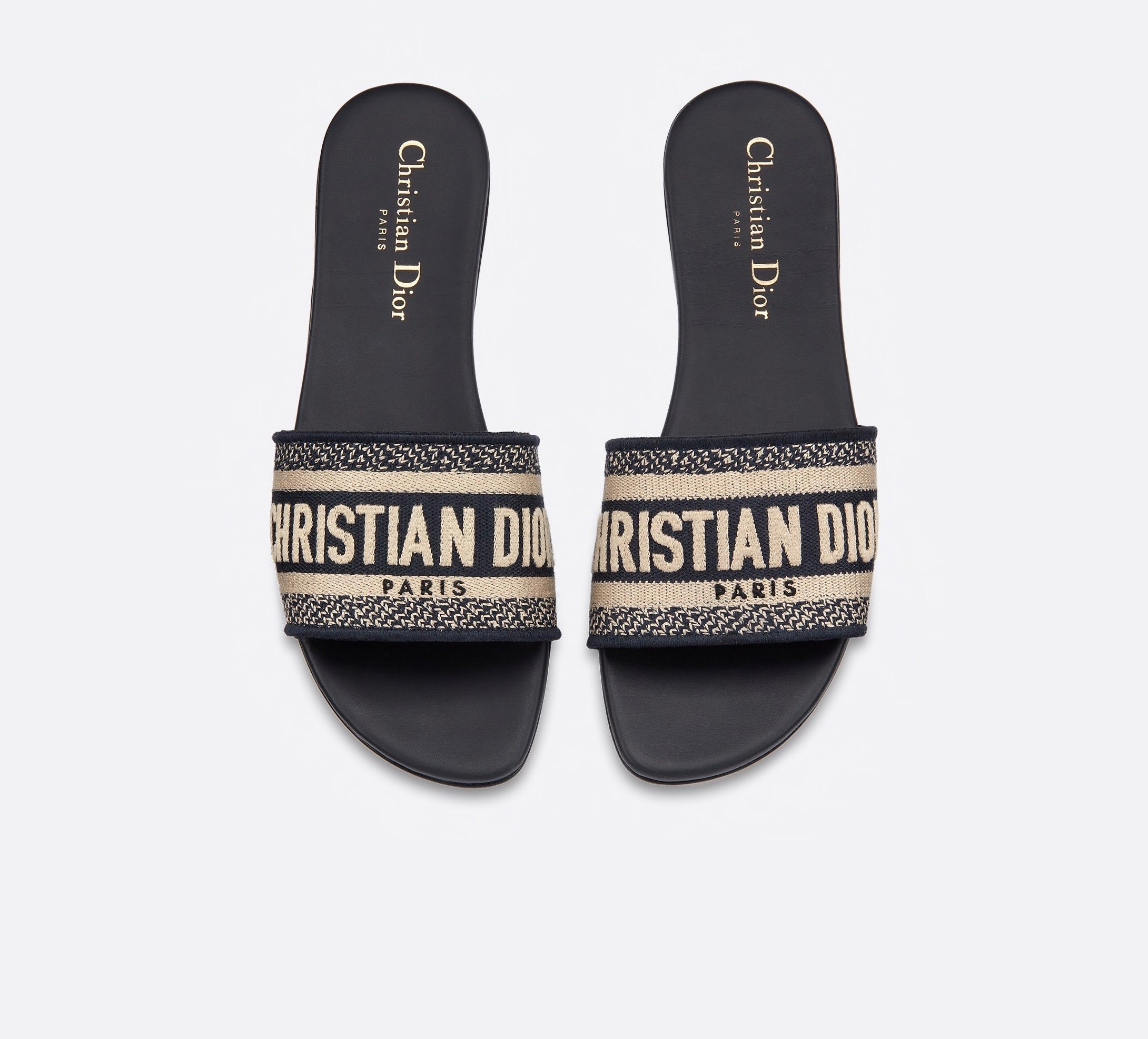 Dior Dway Navy Blue Embroidered Slides