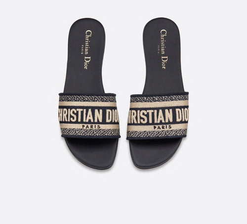 Dior Dway Navy Blue Embroidered Slides